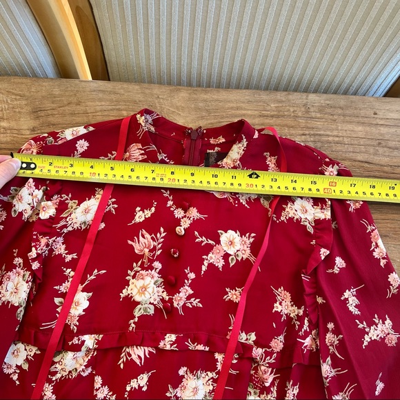 REFORMATION • Red Floral Long Sleeve Dress - Picture 6 of 10